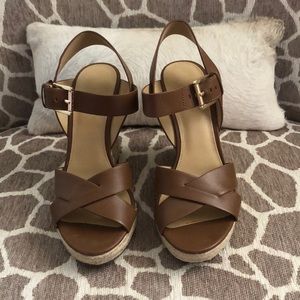Micheal Kors espadrille, brown leather, wedge sandal. Size 8.5 M